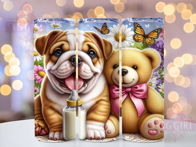 Cute Bulldog Teddy Bear 20oz Tumbler, Bulldog and Teddy Bear Design, 20oz Sublimation Wrap, Dog Lover Gift, Custom Dog Tumbler, Adorable Pet Drinkware, Bulldog Art Decor Sublimation SvggirlplusArt 