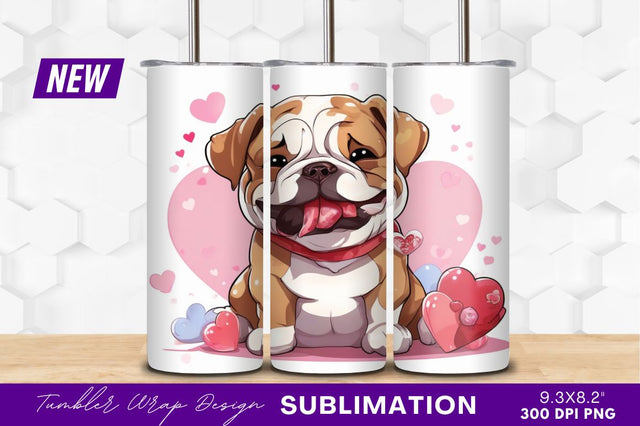 Cute bulldog with hearts tumbler png design Sublimation Regulrcrative 