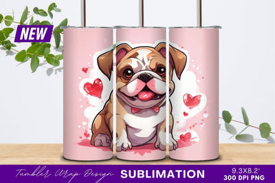 Cute bulldog with hearts tumbler png Sublimation Regulrcrative 