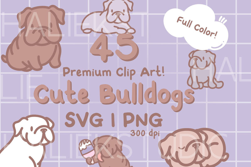 Cute Bulldogs Color PNG and SVG Design Set SVG HalieKStudio 