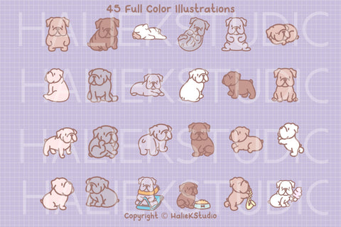 Cute Bulldogs Color PNG and SVG Design Set SVG HalieKStudio 