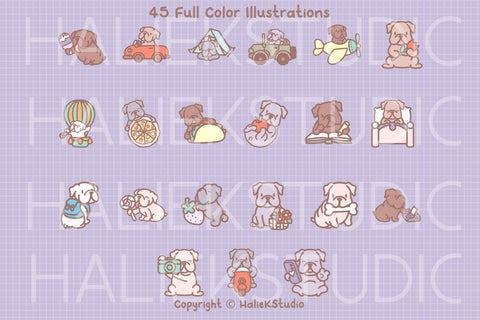 Cute Bulldogs Color PNG and SVG Design Set SVG HalieKStudio 