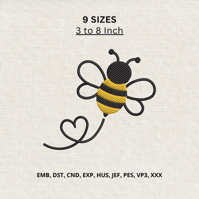 Cute Bumble Bee Heart Machine Embroidery Design – Bee Love Embroidery File Embroidery/Applique DESIGNS PatternFeed8 