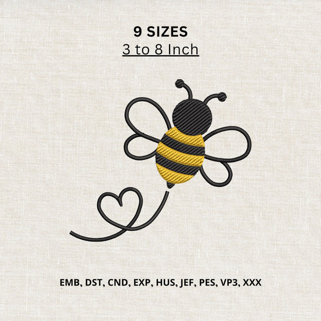 Cute Bumble Bee Heart Machine Embroidery Design – Bee Love Embroidery File Embroidery/Applique DESIGNS PatternFeed8 