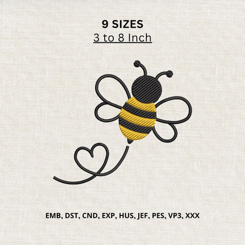 Cute Bumble Bee Heart Machine Embroidery Design – Bee Love Embroidery File Embroidery/Applique DESIGNS PatternFeed8 