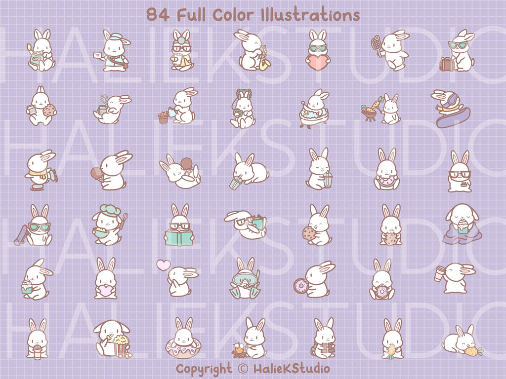 Cute Bunnies Color Clip Art SVG Design Set - So Fontsy