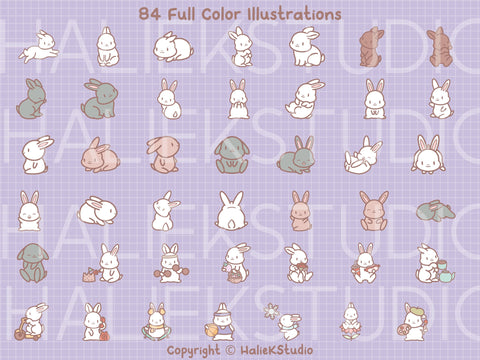 Cute Bunnies Color Clip Art SVG Design Set SVG HalieKStudio 