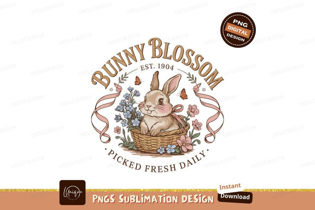 Cute Bunny Blossom Illustration Sublimation Png Sublimation Designangry 