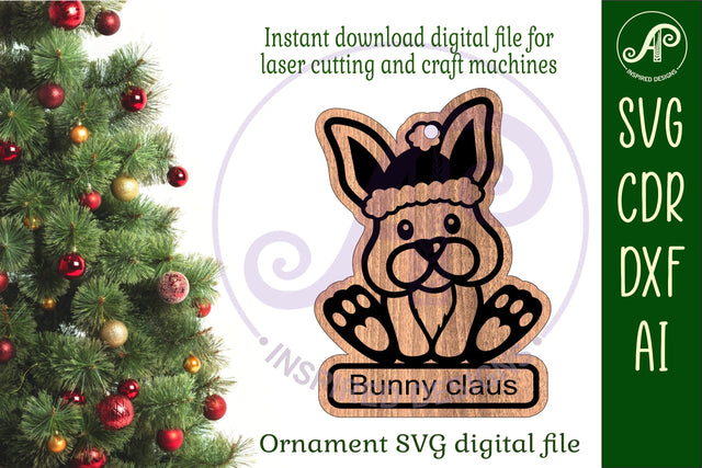 Cute bunny Christmas Ornament SVG laser cut SVG APInspireddesigns 