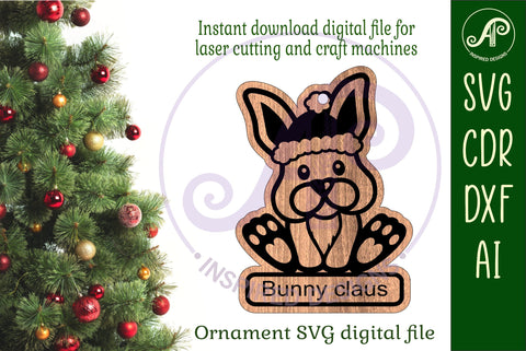 Cute bunny Christmas Ornament SVG laser cut SVG APInspireddesigns 