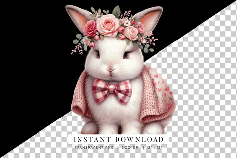 Cute Bunny Clipart with Floral Crown Sublimation BijouBay 