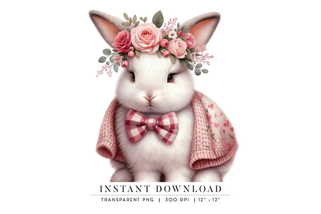Cute Bunny Clipart with Floral Crown Sublimation BijouBay 