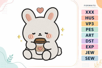 Cute Bunny Coffee Animals Embroidery Design Embroidery/Applique DESIGNS sg embroidery 