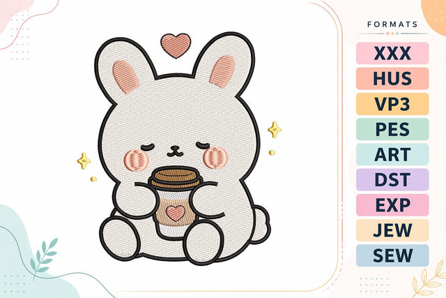 Cute Bunny Coffee Animals Embroidery Design Embroidery/Applique DESIGNS sg embroidery 