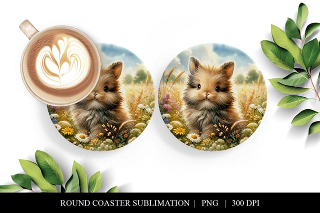 Cute Bunny Coffee Coaster Design, Digital Round Coaster PNG Sublimation BijouBay 