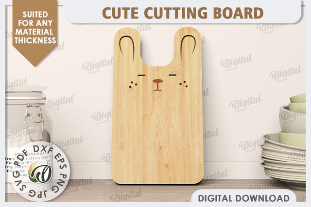 Cute Bunny Cutting Board Laser Cut Design. Serving Board SVG SVG Evgenyia Guschina 