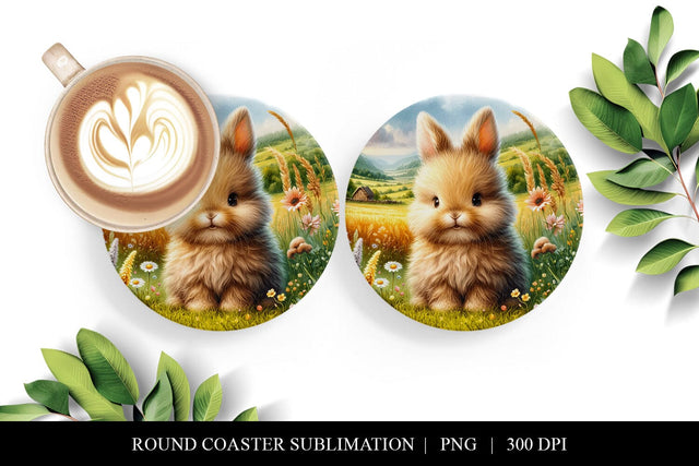 Cute Bunny Digital Coasters Design, Round Coaster Sublimate Sublimation BijouBay 
