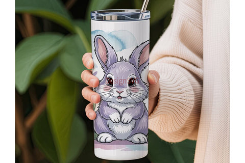 Cute Bunny Floral 20oz Tumbler Wrap Sublimation DesignSVG 