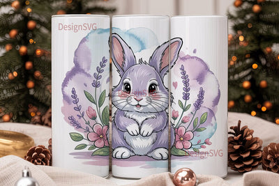Cute Bunny Floral 20oz Tumbler Wrap Sublimation DesignSVG 