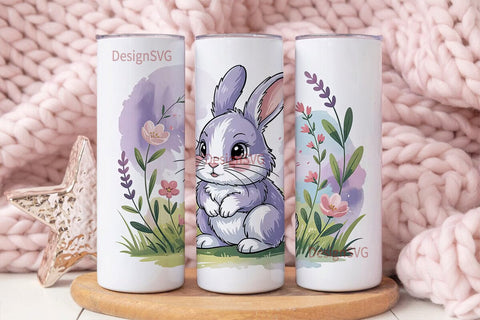 Cute Bunny Floral 20oz Tumbler Wrap Sublimation DesignSVG 