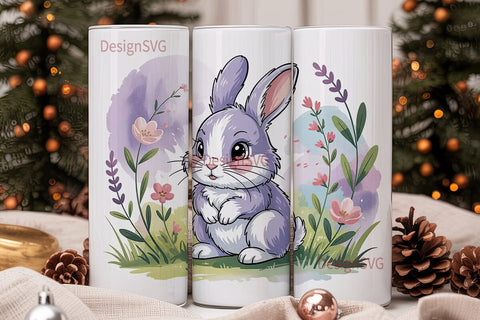 Cute Bunny Floral 20oz Tumbler Wrap Sublimation DesignSVG 