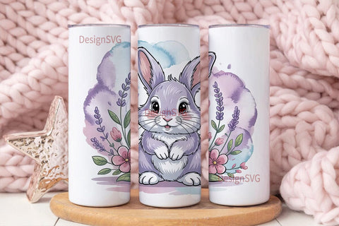 Cute Bunny Floral 20oz Tumbler Wrap Sublimation DesignSVG 