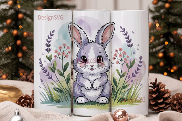 Cute Bunny Floral 20oz Tumbler Wrap Sublimation DesignSVG 