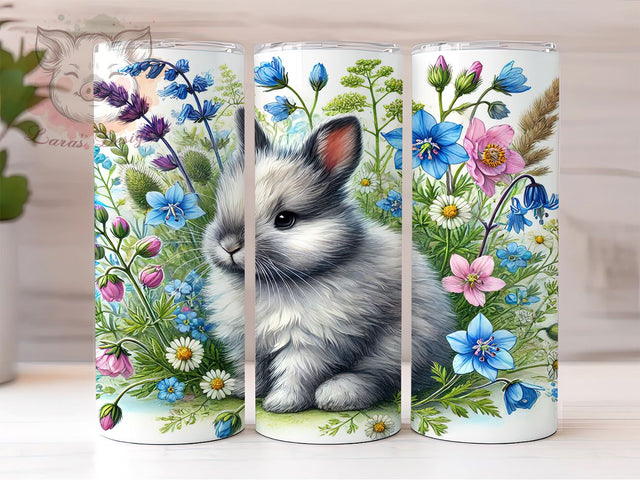 Cute Bunny Flower Spring Easter Tumbler Wrap, Flower Design, 20oz Tumbler, Sublimation Wrap, Spring Drinkware, Easter Gift, Cute Animal Mug Sublimation Lara' s Designs 