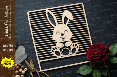 Cute Bunny Frame SVG Laser Cut Design | Rabbit Decorative Grid Pattern SVG Regulrcrative 