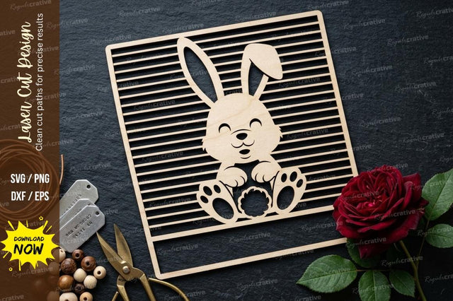 Cute Bunny Frame SVG Laser Cut Design | Rabbit Decorative Grid Pattern SVG Regulrcrative 