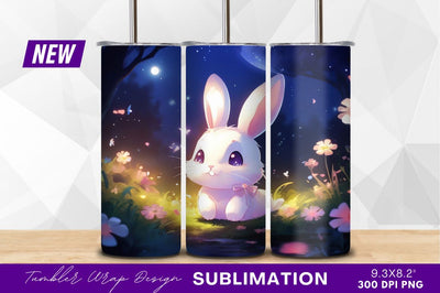 Cute bunny in moonlight garden illustration tumbler png Sublimation Regulrcrative 