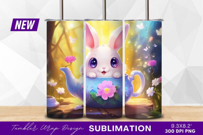 Cute bunny in teapot with flowers Sublimation Regulrcrative 
