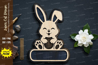 Cute Bunny Name Sign SVG Laser Cut Design | Rabbit Decorative Pattern SVG Regulrcrative 