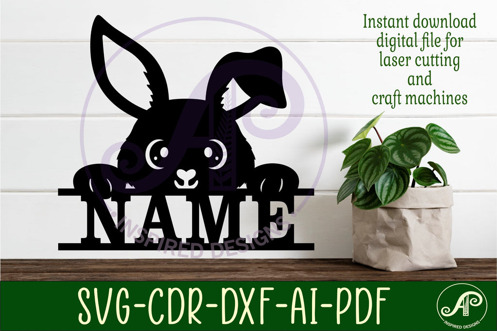 Cute bunny name sign svg laser cut file - So Fontsy