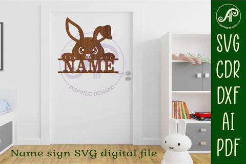 Cute bunny name sign svg laser cut file SVG APInspireddesigns 