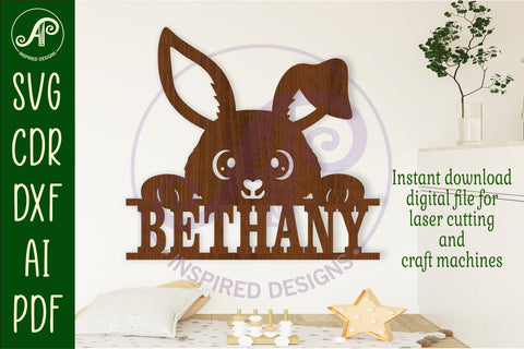 Cute bunny name sign svg laser cut file SVG APInspireddesigns 