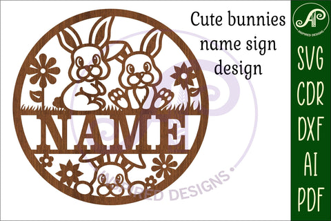 Cute Bunny name sign svg laser cut template SVG APInspireddesigns 