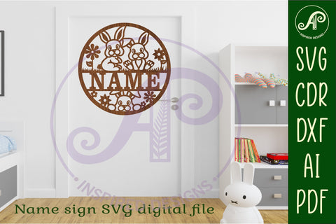 Cute Bunny name sign svg laser cut template SVG APInspireddesigns 