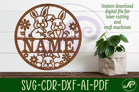 Cute Bunny name sign svg laser cut template SVG APInspireddesigns 