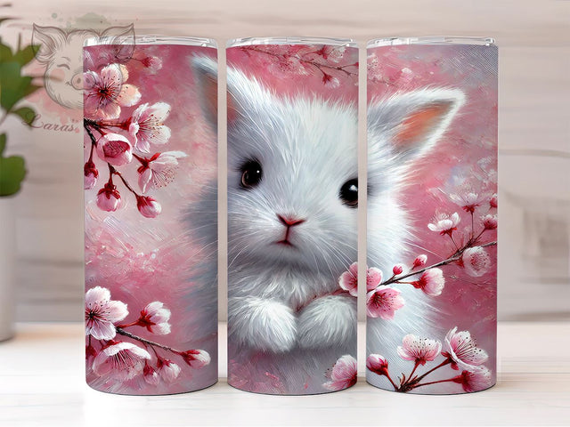 Cute Bunny Pink Floral 20oz Easter Tumbler, White Bunny Tumbler, Pink Floral Wrap, Spring Drinkware, 20oz Sublimation Tumbler, Easter Tumbler Design, Cute Bunny Decor Sublimation Lara' s Designs 
