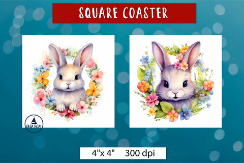 Cute bunny png | Spring square coasters sublimation Sublimation Olga Boat Design 