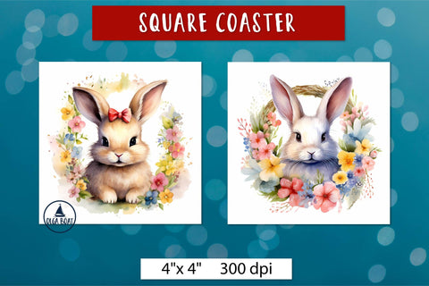 Cute bunny png | Spring square coasters sublimation Sublimation Olga Boat Design 