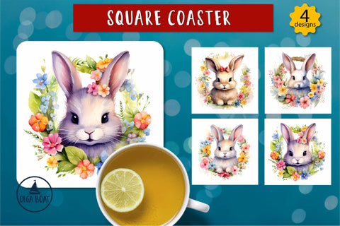 Cute bunny png | Spring square coasters sublimation Sublimation Olga Boat Design 