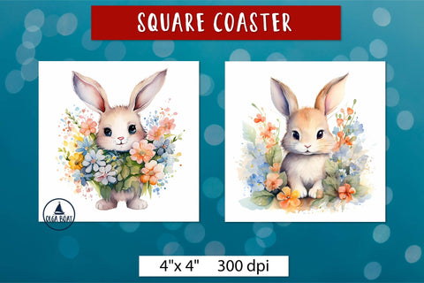 Cute bunny png | Watercolor animal flowers Sublimation Olga Boat Design 