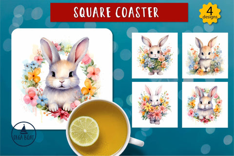 Cute bunny png | Watercolor animal flowers Sublimation Olga Boat Design 