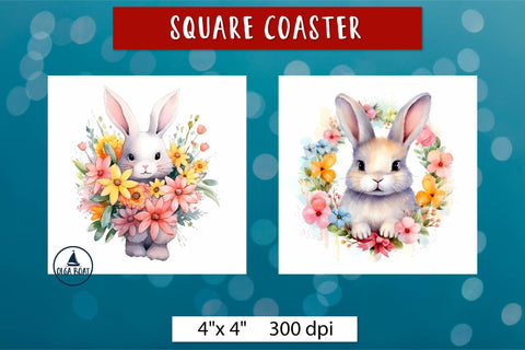 Cute bunny png | Watercolor animal flowers Sublimation Olga Boat Design 