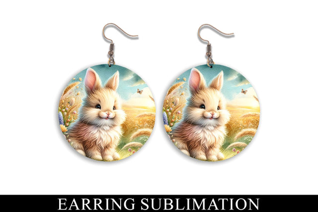 Cute Bunny Round Earrings Design Sublimation BijouBay 