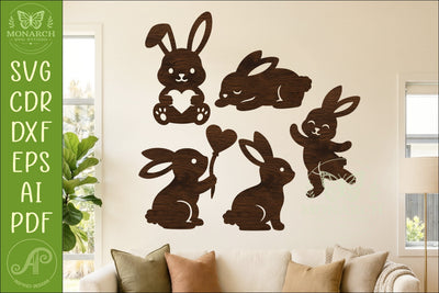 Cute Bunny Silhouettes, Easter Rabbit Laser Cut Files 1 SVG APInspireddesigns 