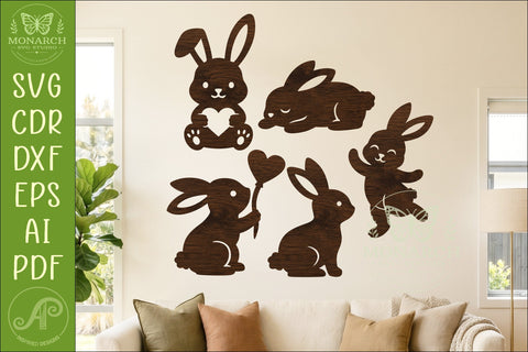 Cute Bunny Silhouettes, Easter Rabbit Laser Cut Files 1 SVG APInspireddesigns 