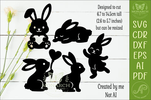 Cute Bunny Silhouettes, Easter Rabbit Laser Cut Files 1 SVG APInspireddesigns 